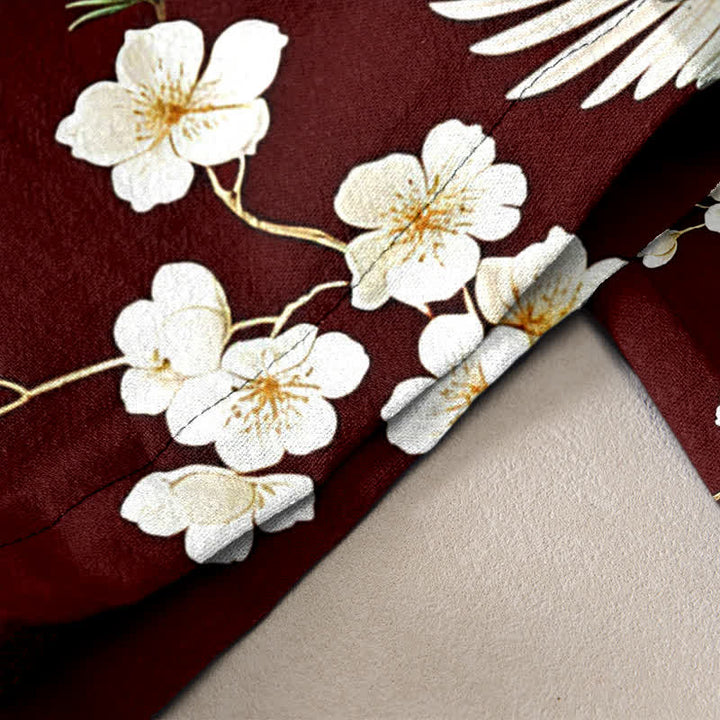 Buddha Stones Pantaloni da donna in puro cotone con elastico in vita e tasche, fantasia "Crane Plum Blossom". - image 10