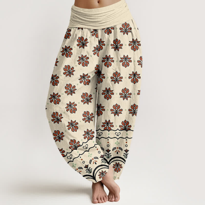 Buddha Stones Pantaloni harem da donna in puro cotone con fantasia floreale e vita alta elasticizzata. - LemonChiffon - US16, UK/AU20, EU48 (3XL) - image 0