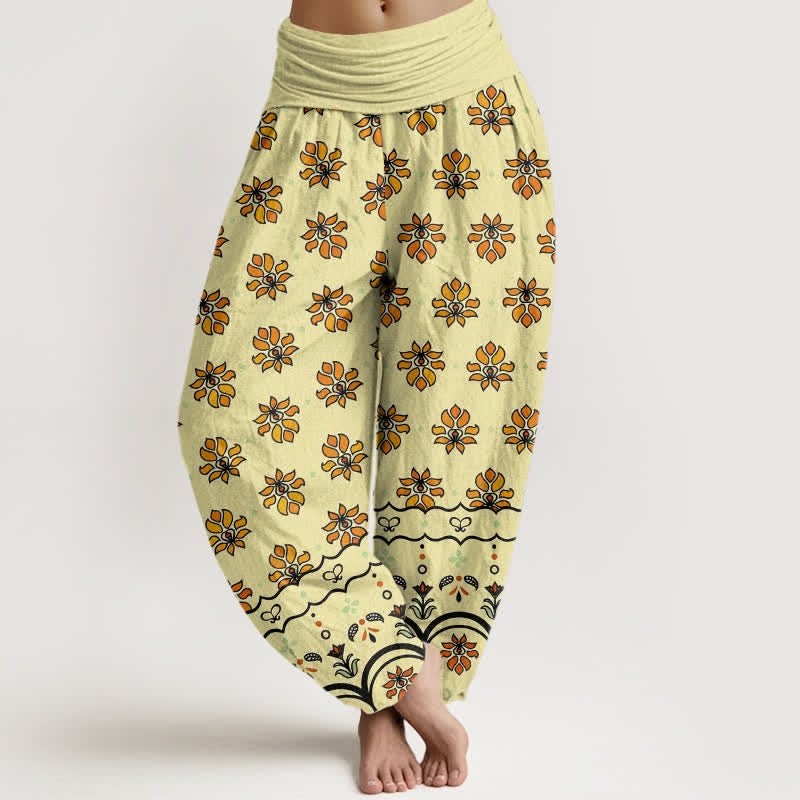 Buddha Stones Pantaloni harem da donna in puro cotone con fantasia floreale e vita alta elasticizzata. - Giallo - US16, UK/AU20, EU48 (3XL) - image 8