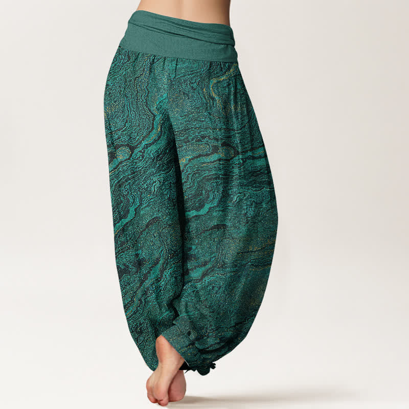 Buddha Stones Pantaloni harem da donna in puro cotone con elastico in vita e motivo a onde. - image 1