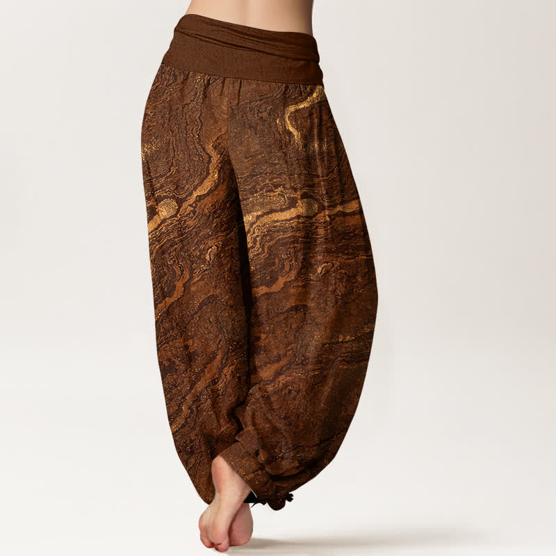 Buddha Stones Pantaloni harem da donna in puro cotone con elastico in vita e motivo a onde. - image 6