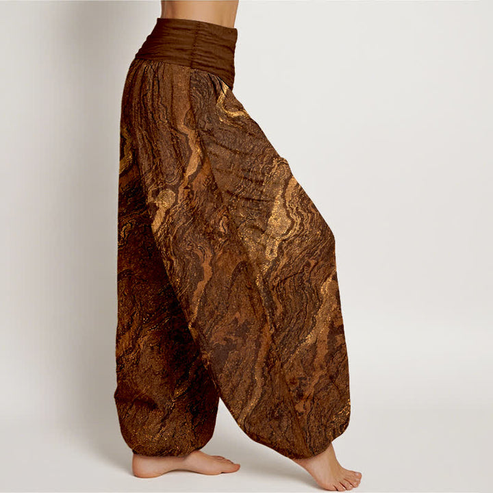 Buddha Stones Pantaloni harem da donna in puro cotone con elastico in vita e motivo a onde. - image 7