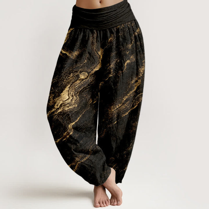 Buddha Stones Pantaloni harem da donna in puro cotone con elastico in vita e motivo a onde. - Nero - US16, UK/AU20, EU48 (3XL) - image 8