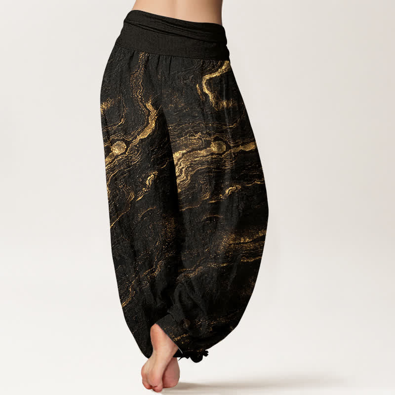 Buddha Stones Pantaloni harem da donna in puro cotone con elastico in vita e motivo a onde. - image 9