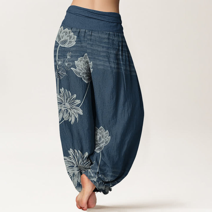 Buddha Stones Pantaloni harem da donna in cotone a vita alta modello Lotus - image 1