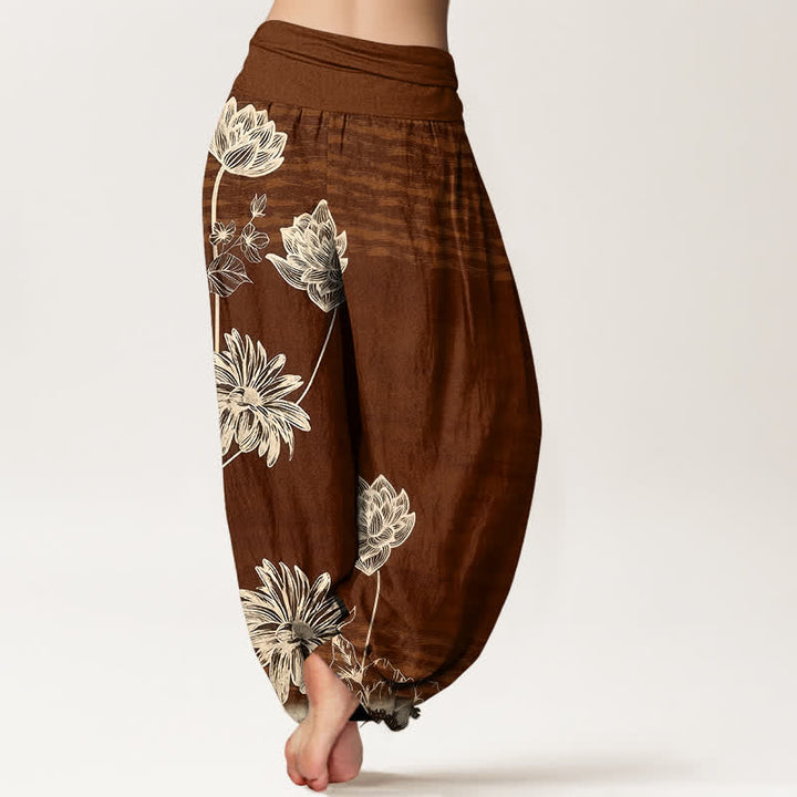 Buddha Stones Pantaloni harem da donna in cotone a vita alta modello Lotus - image 6