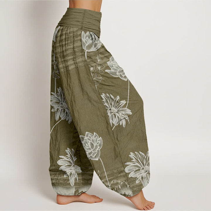 Buddha Stones Pantaloni harem da donna in cotone a vita alta modello Lotus - image 10