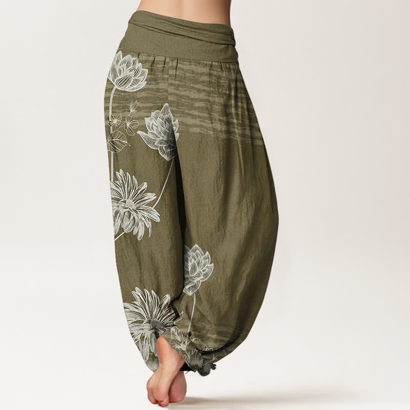 Buddha Stones Pantaloni harem da donna in cotone a vita alta modello Lotus - image 9