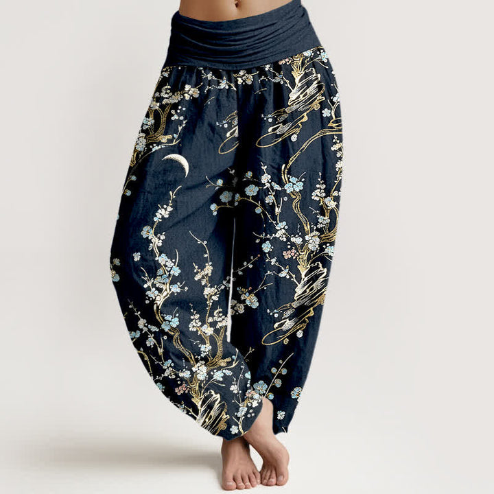 Buddha Stones Pantaloni harem da donna in puro cotone con elastico in vita e stampa di rami di pruno in fiore. - Verga d'oro scura - US16, UK/AU20, EU48 (3XL) - image 8