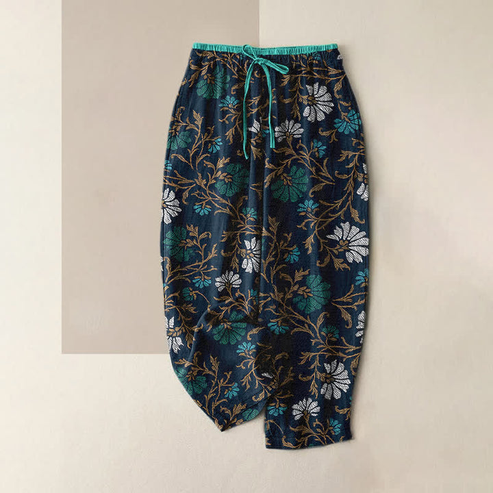 Buddha Stones Pantaloni da donna in cotone con coulisse in vita e tasche, modello Flowersl Vine. - Grigio ardesia scuro - US16, UK/AU20, EU48 (3XL) - image 4