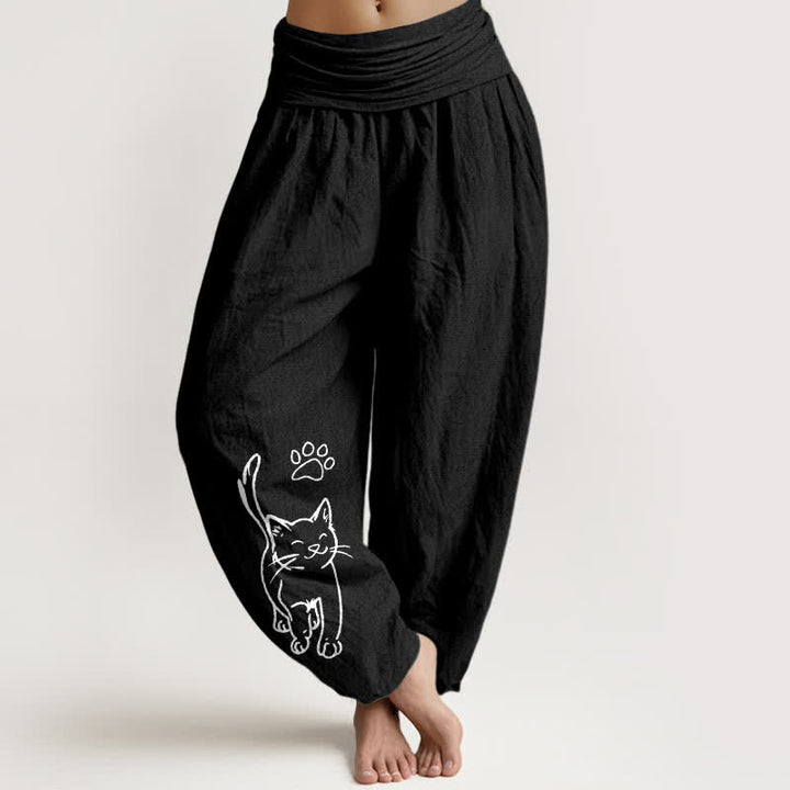 Buddha Stones Pantaloni harem da donna in puro cotone con stampa di gattini e elastico in vita. - Nero - US16, UK/AU20, EU48 (3XL) - image 5
