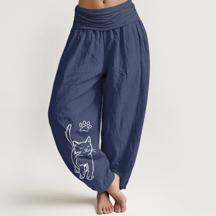 Buddha Stones Pantaloni harem da donna in puro cotone con stampa di gattini e elastico in vita. - Blu ardesia scuro - US16, UK/AU20, EU48 (3XL) - image 8