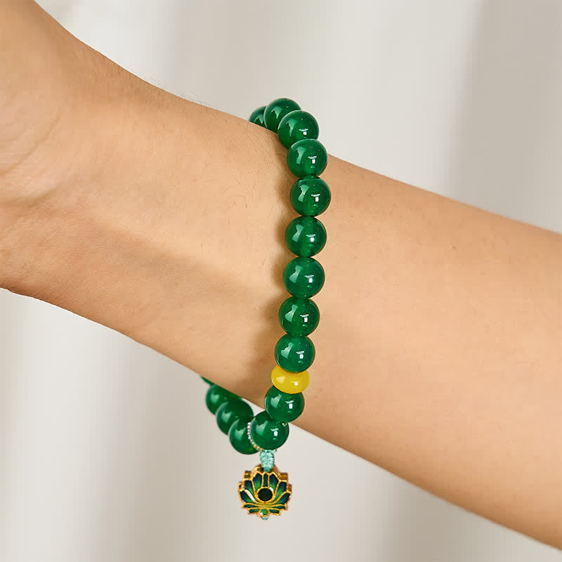 Buddha Stones Braccialetto con ciondolo a loto e perline, agata verde naturale, agata gialla, con agata verde naturale e agata gialla. - image 3
