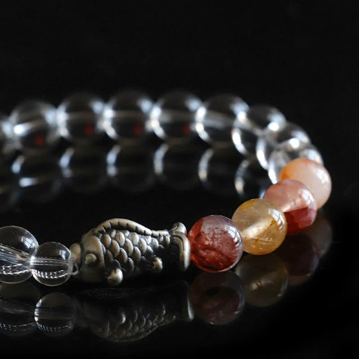 Buddha Stones Bracciale di protezione con pesce koi in argento sterling 999 e quarzo trasparente - image 9