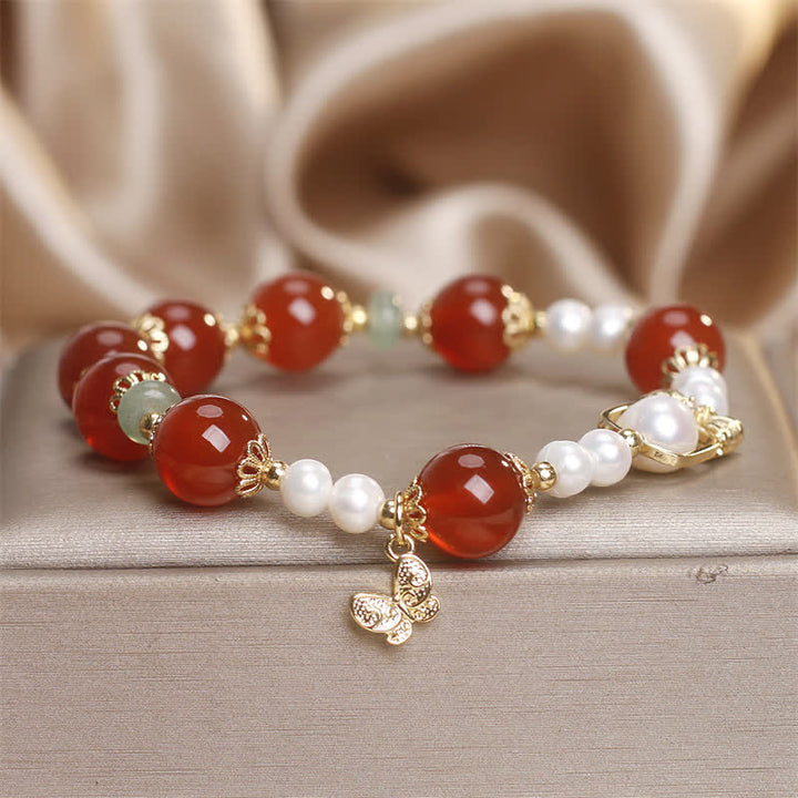 Buddha Stones Braccialetto di autoaccettazione con farfalla e perle in agata rossa naturale - Agata rossa (circonferenza del polso 15-16 cm) - image 0