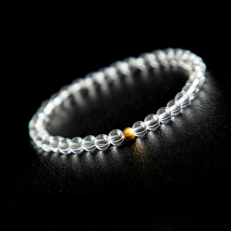 Buddha Stones Bracciale da meditazione in quarzo trasparente naturale da 4 mm - Quarzo trasparente (Circonferenza del polso: 14–15 cm) - image 0