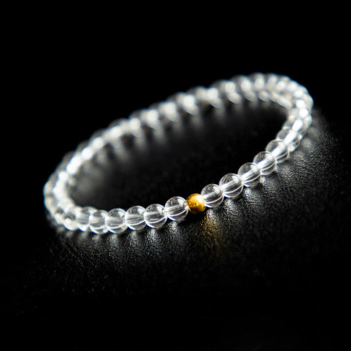 Buddha Stones Bracciale da meditazione in quarzo trasparente naturale da 4 mm - Quarzo trasparente (Circonferenza del polso: 14–15 cm) - image 0