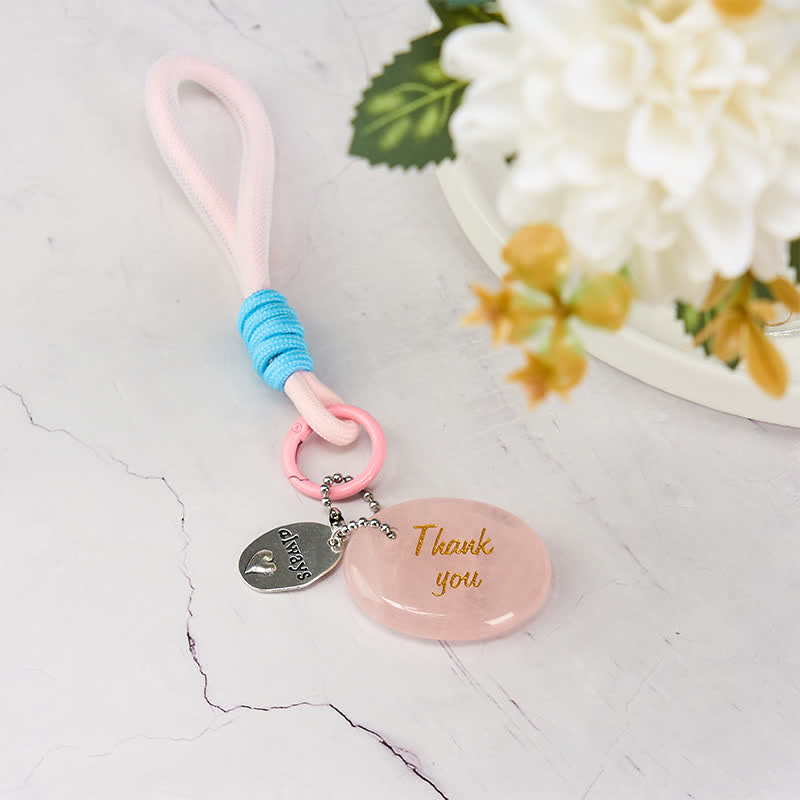 Buddha Stones Portachiavi con ciondolo decorativo in quarzo rosa naturale, ideale per la guarigione. Regalo di ringraziamento - image 1