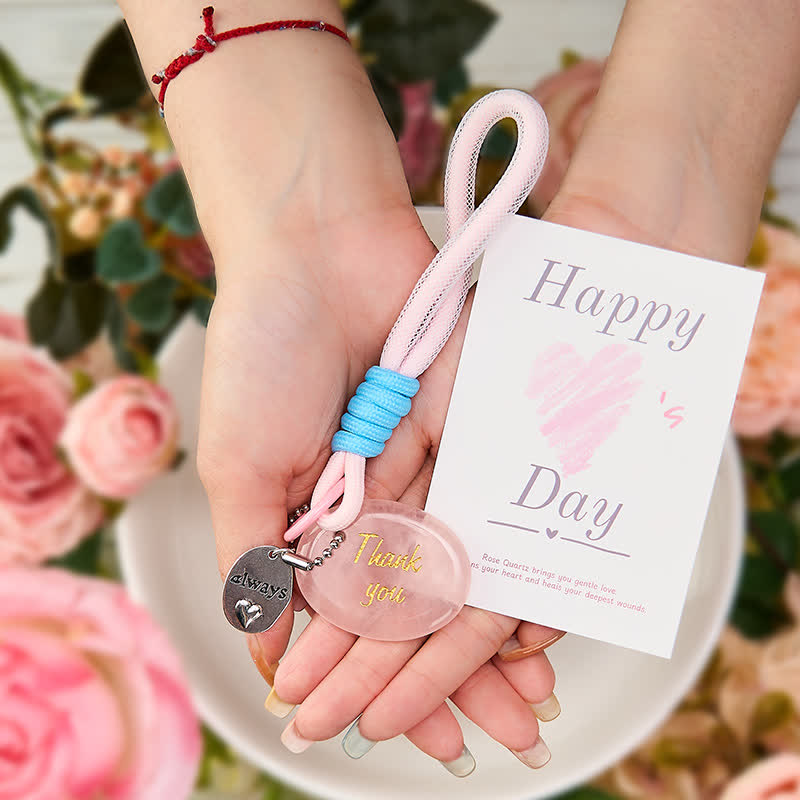 Buddha Stones Portachiavi con ciondolo decorativo in quarzo rosa naturale, ideale per la guarigione. Regalo di ringraziamento - image 2