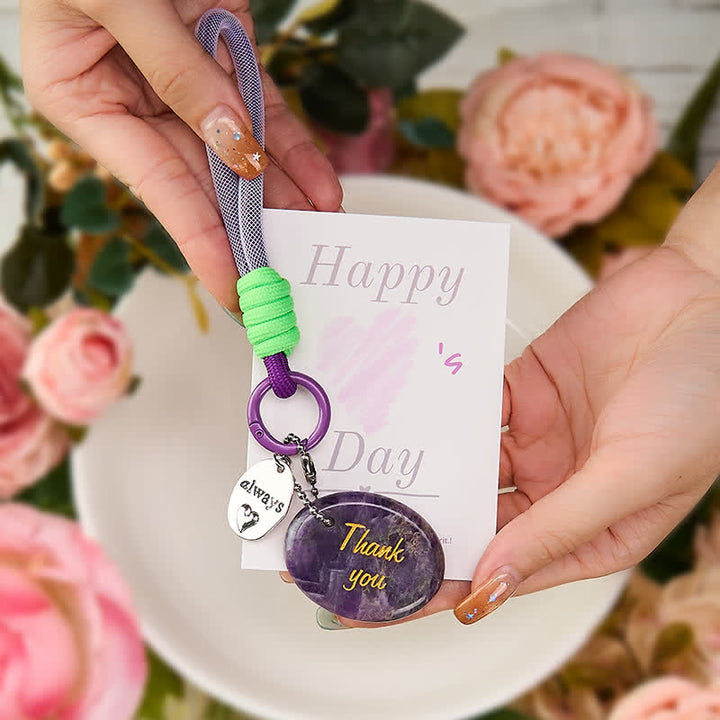 Buddha Stones Regalo di ringraziamento: portachiavi con ametista naturale, decorazione positiva da appendere. - Ametista (Consapevolezza spirituale ♥ Pace interiore) - image 0