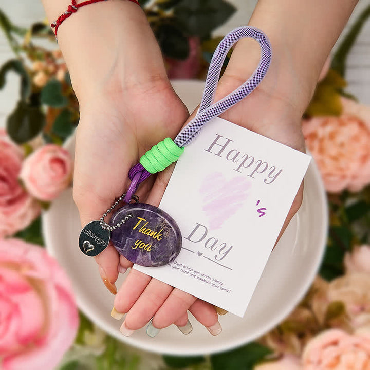 Buddha Stones Regalo di ringraziamento: portachiavi con ametista naturale, decorazione positiva da appendere. - image 2