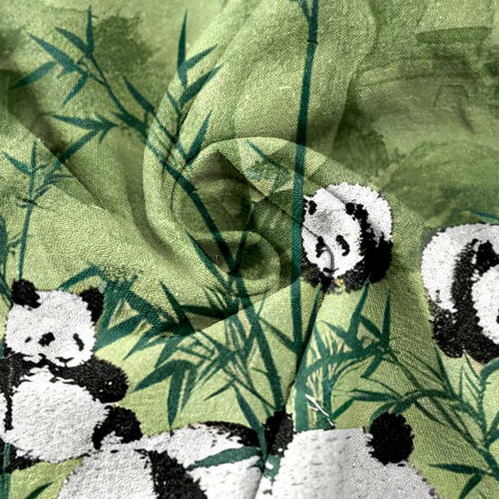 Buddha Stones Pantaloni da donna in cotone con stampa panda e bambù, vita elasticizzata e tasche. - image 2