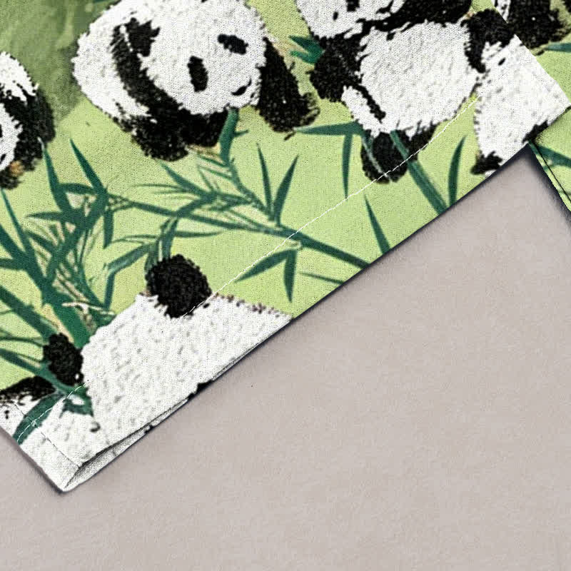 Buddha Stones Pantaloni da donna in cotone con stampa panda e bambù, vita elasticizzata e tasche. - image 1