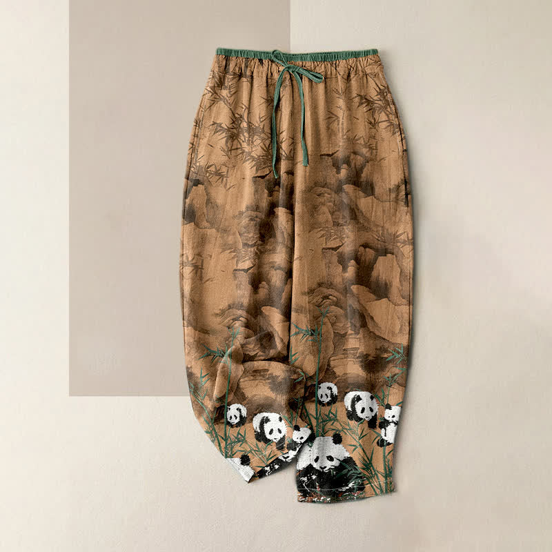 Buddha Stones Pantaloni da donna in cotone con stampa panda e bambù, vita elasticizzata e tasche. - Perù - US16, UK/AU20, EU48 (3XL) - image 6