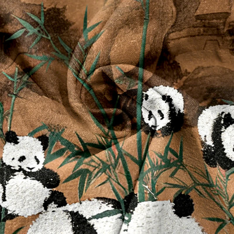 Buddha Stones Pantaloni da donna in cotone con stampa panda e bambù, vita elasticizzata e tasche. - image 8