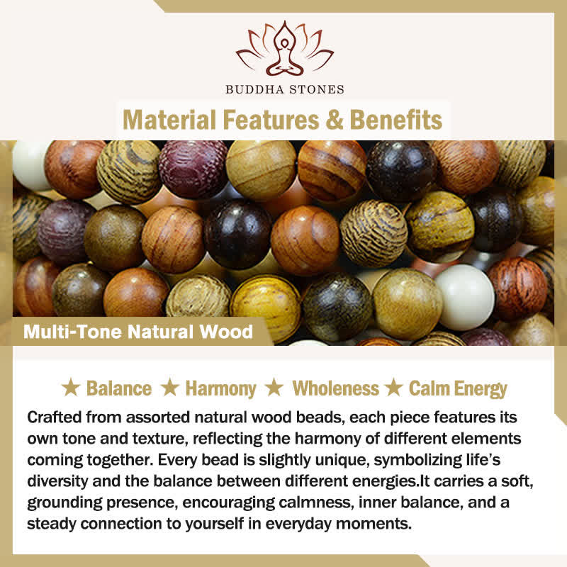 Buddha Stones Mala a energia calmante in legno naturale multicolore con 108 perle. - image 5