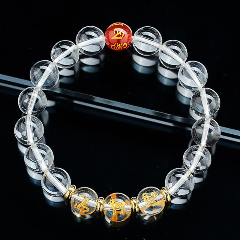 Buddha Stones Braccialetto curativo con quarzo trasparente e segni zodiacali cinesi. - image 17