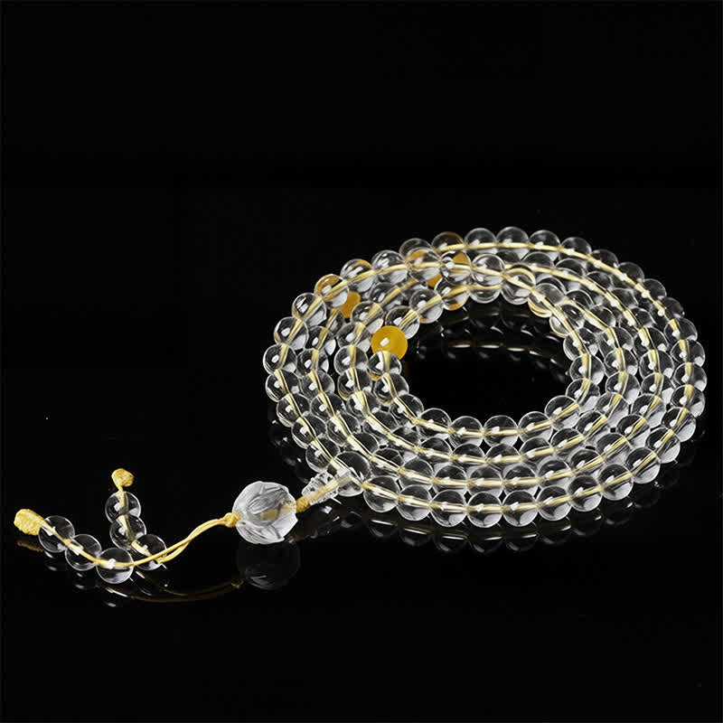 Buddha Stones Mala dell'Illuminazione Liuli Lotus con 108 perle rotonde - Filo giallo - image 10