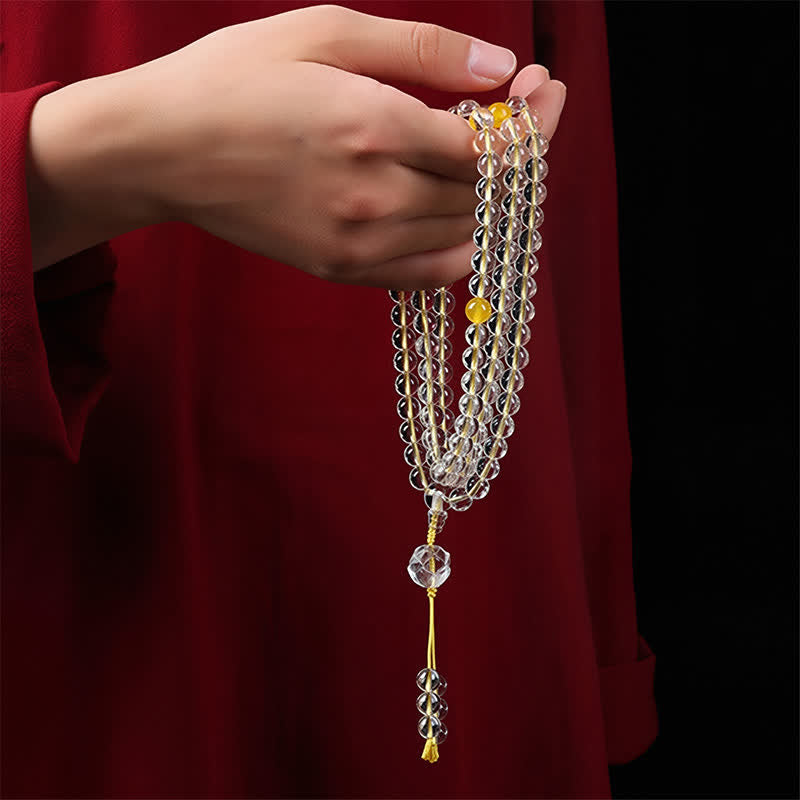 Buddha Stones Mala dell'Illuminazione Liuli Lotus con 108 perle rotonde - image 11