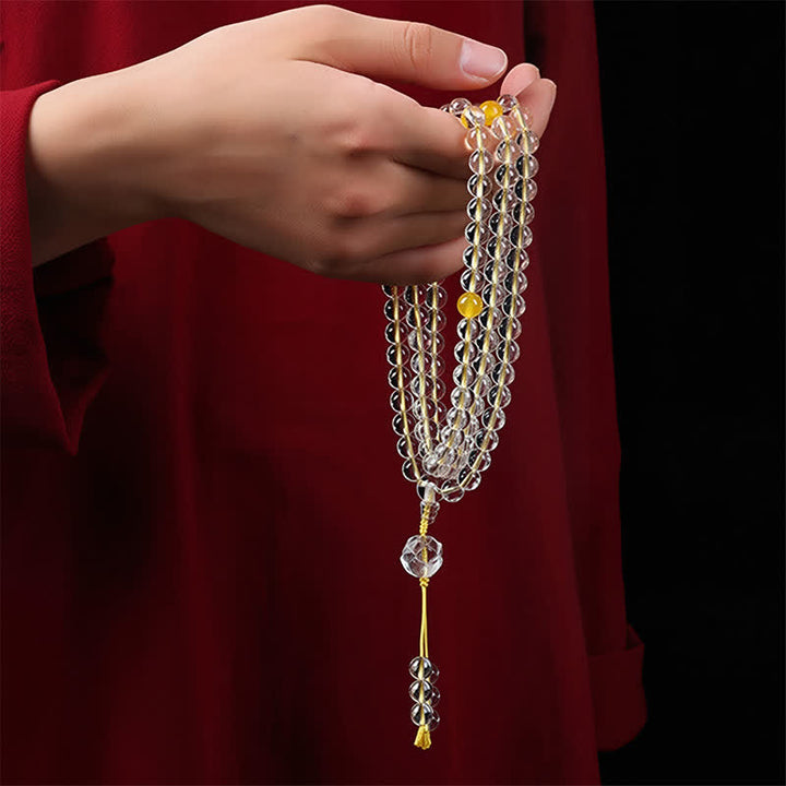 Buddha Stones Mala dell'Illuminazione Liuli Lotus con 108 perle rotonde - image 11