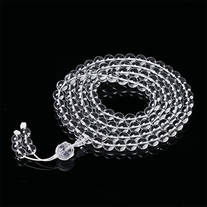 Buddha Stones Mala dell'Illuminazione Liuli Lotus con 108 perle rotonde - Filo bianco - image 8