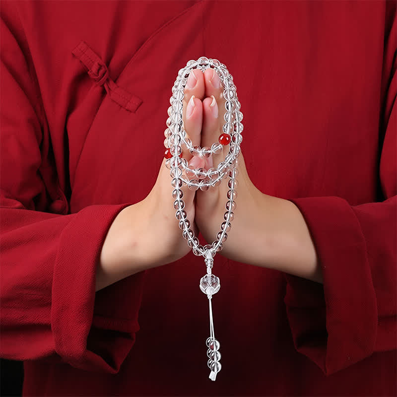 Buddha Stones Mala dell'Illuminazione Liuli Lotus con 108 perle rotonde - image 4
