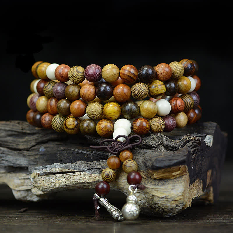 Buddha Stones Mala a energia calmante in legno naturale multicolore con 108 perle. - 8mm*108 - image 0