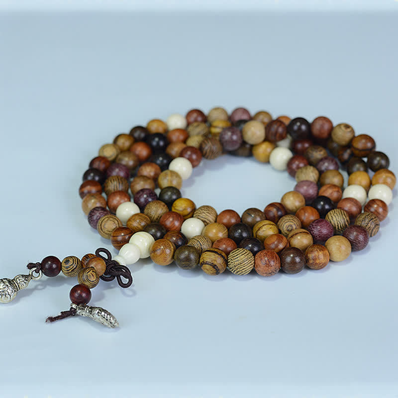 Buddha Stones Mala a energia calmante in legno naturale multicolore con 108 perle. - image 1