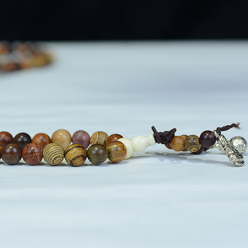 Buddha Stones Mala a energia calmante in legno naturale multicolore con 108 perle. - image 7