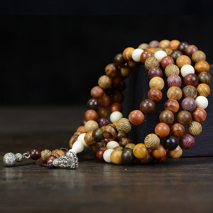 Buddha Stones Mala a energia calmante in legno naturale multicolore con 108 perle. - image 2