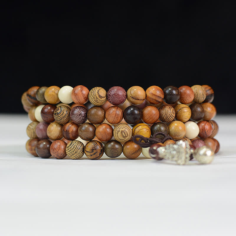 Buddha Stones Mala a energia calmante in legno naturale multicolore con 108 perle. - image 4