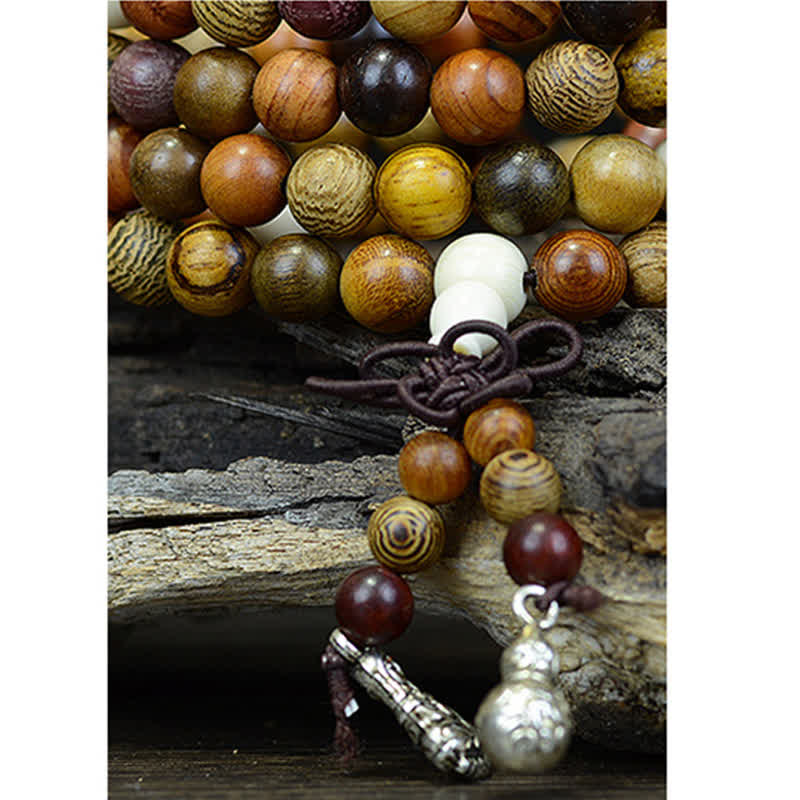 Buddha Stones Mala a energia calmante in legno naturale multicolore con 108 perle. - image 11