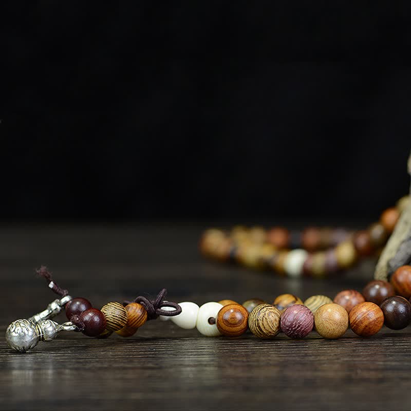 Buddha Stones Mala a energia calmante in legno naturale multicolore con 108 perle. - image 6
