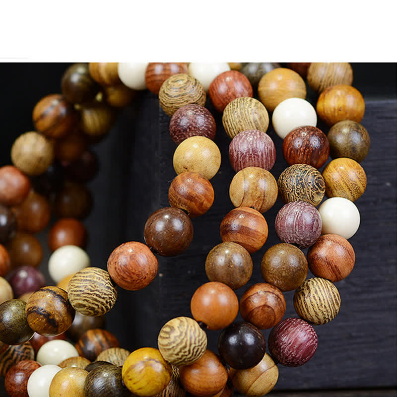 Buddha Stones Mala a energia calmante in legno naturale multicolore con 108 perle. - image 10