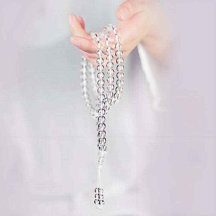 Buddha Stones Mala di protezione con 108 perle di quarzo trasparente - image 8