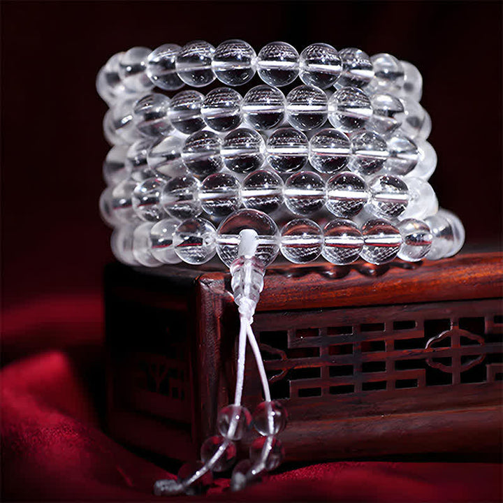 Buddha Stones Mala di protezione con 108 perle di quarzo trasparente - image 1