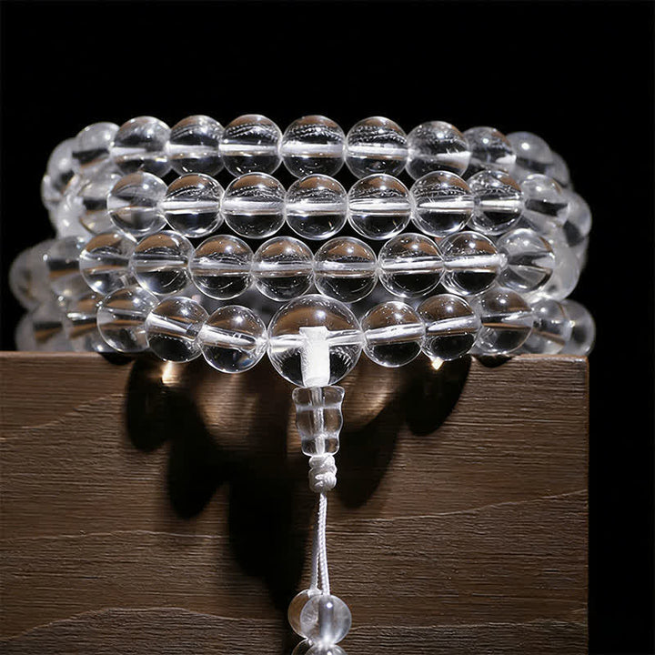 Buddha Stones Mala di protezione con 108 perle di quarzo trasparente - Quarzo trasparente da 8 mm - image 0