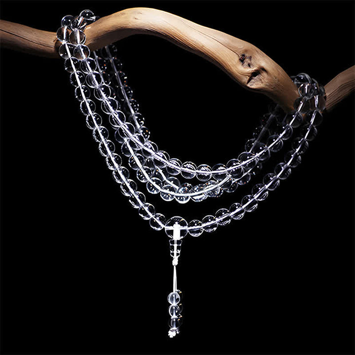Buddha Stones Mala di protezione con 108 perle di quarzo trasparente - image 6
