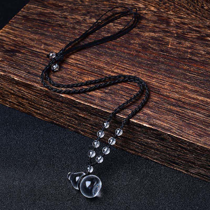 Buddha Stones Collana con cordino e perline di protezione in quarzo trasparente naturale a forma di zucca - Corda di perline di quarzo trasparente - image 0
