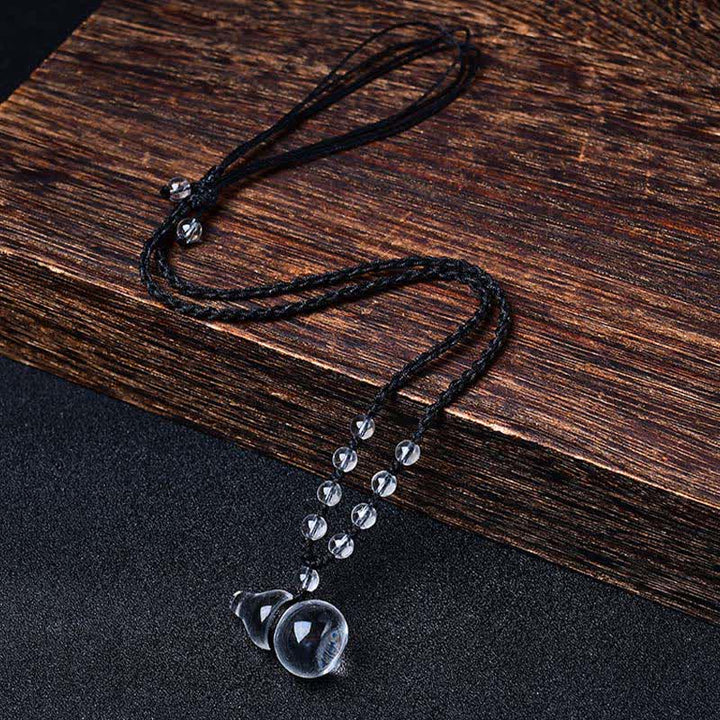 Buddha Stones Collana con cordino e perline di protezione in quarzo trasparente naturale a forma di zucca - Corda di perline di quarzo trasparente - image 0